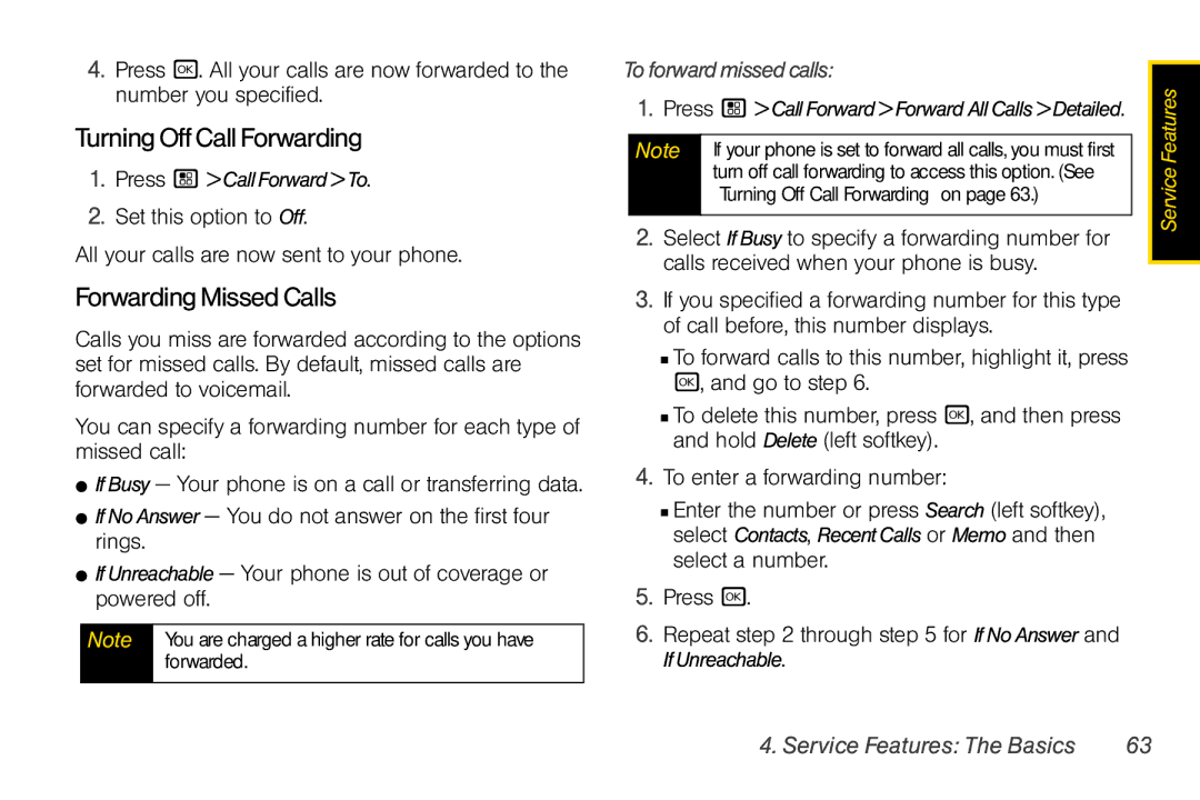 Nextel comm I465 manual Turning Off Call Forwarding, Forwarding Missed Calls, Toforwardmissedcalls 