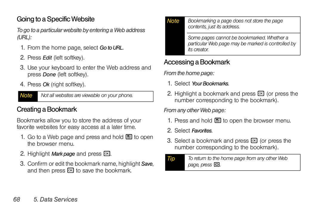 Nextel comm I465 manual Going to a Specific Website, Creating a Bookmark, Accessing a Bookmark 