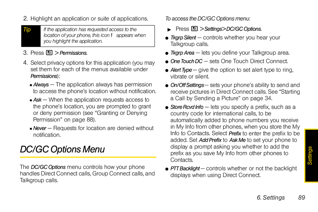 Nextel comm I465 manual DC/GC Options Menu, Highlight an application or suite of applications, ToaccesstheDC/GCOptionsmenu 