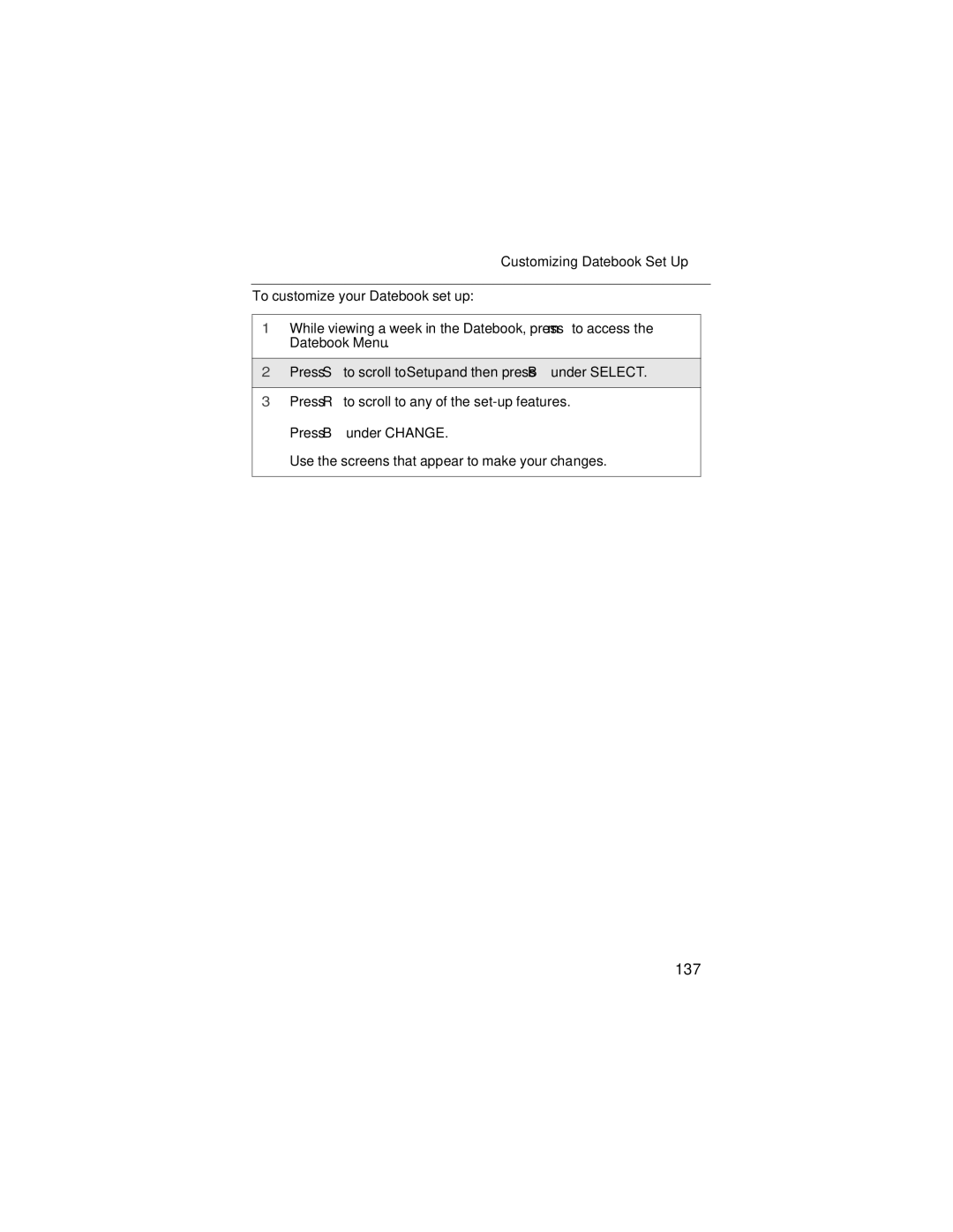 Nextel comm i58sr manual 137, Customizing Datebook Set Up 