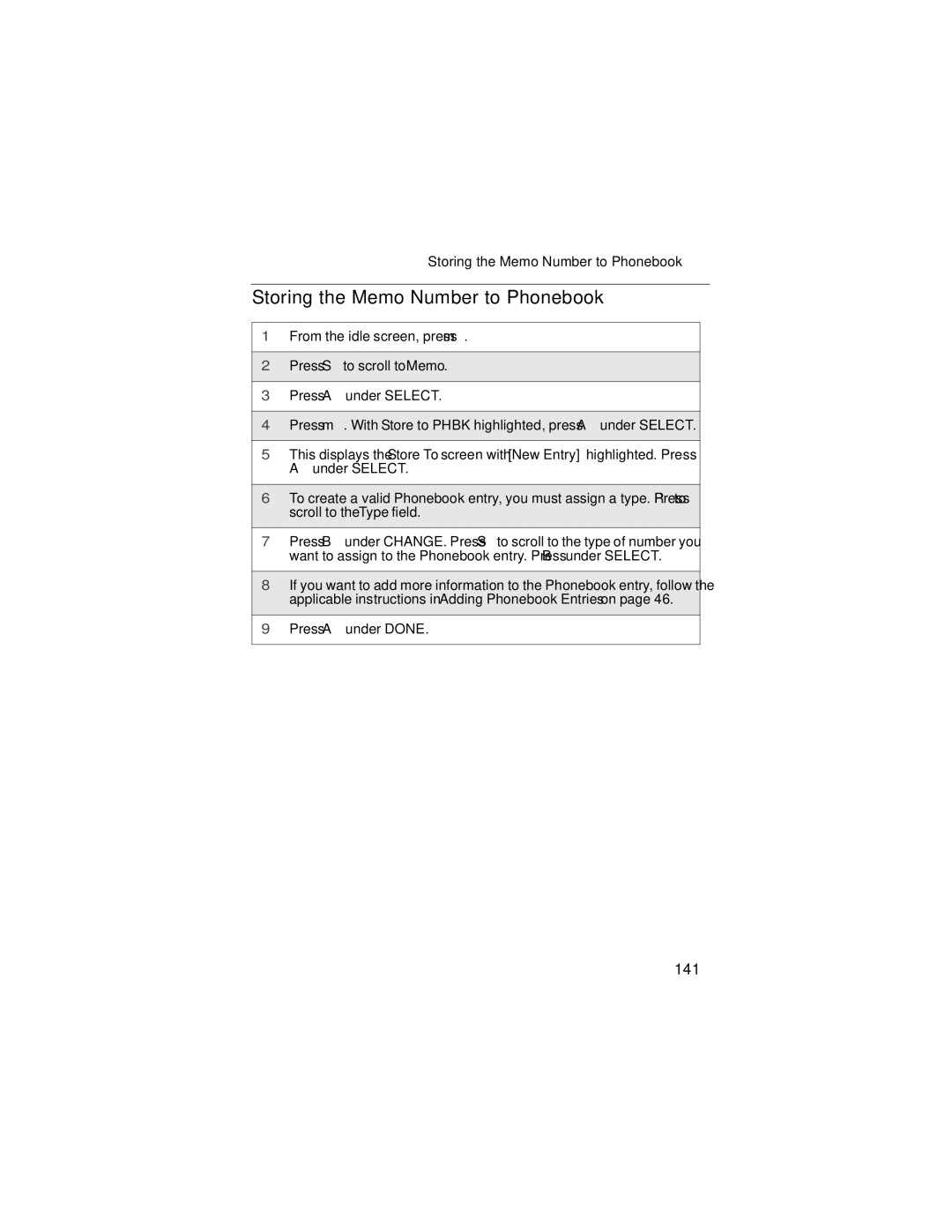 Nextel comm i58sr manual Storing the Memo Number to Phonebook, 141 