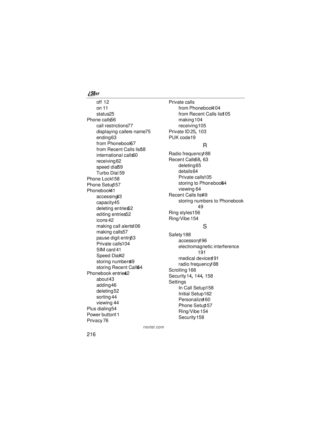 Nextel comm i58sr manual 216, 191 