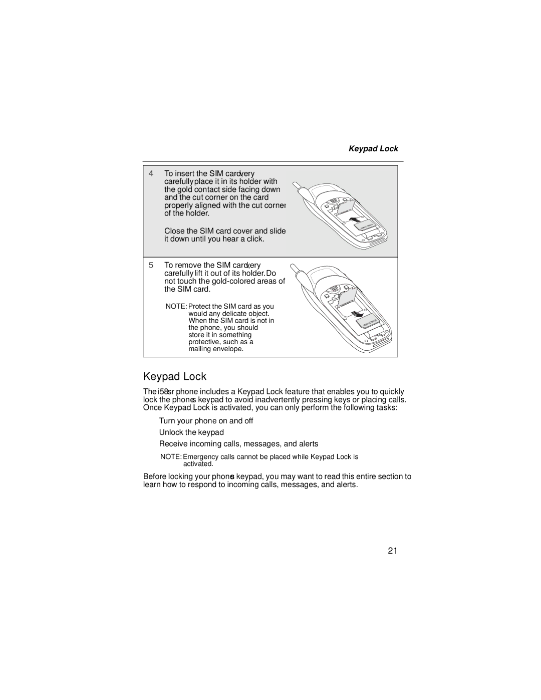 Nextel comm i58sr manual Keypad Lock 