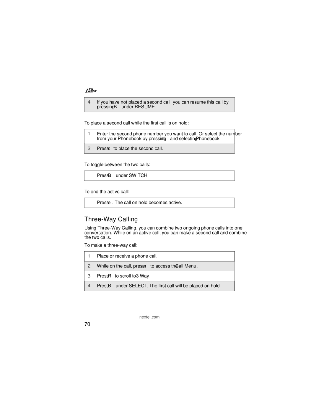 Nextel comm i58sr manual Three-Way Calling 