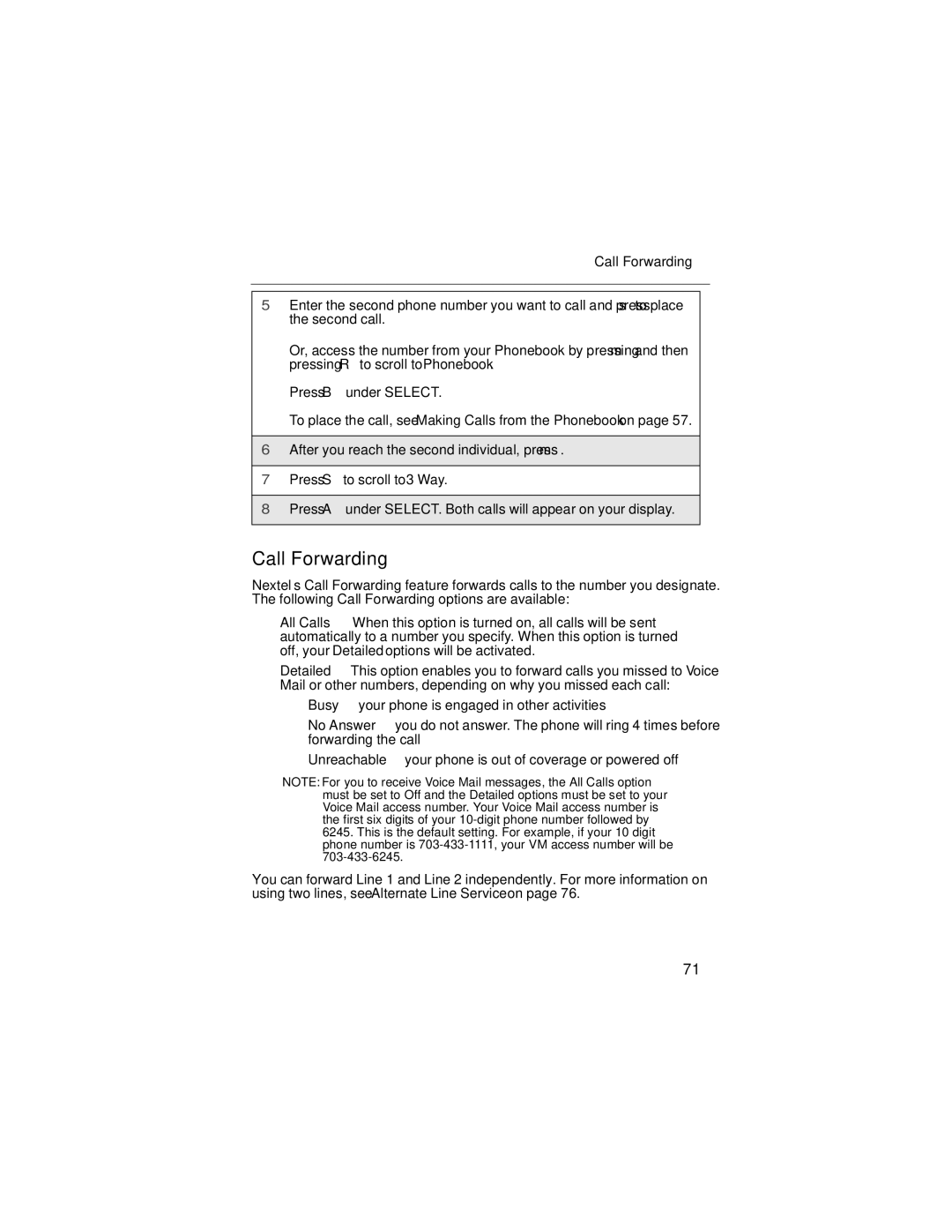 Nextel comm i58sr manual Call Forwarding 