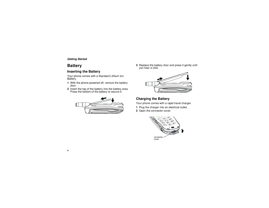 Nextel comm I730 manual Inserting the Battery, Charging the Battery 