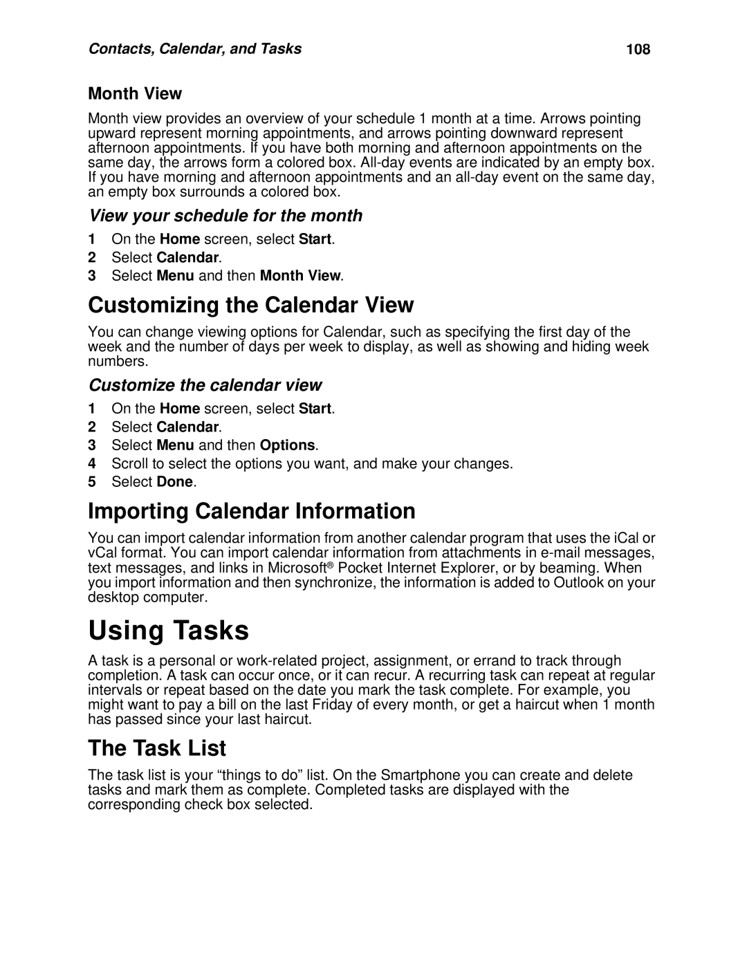 Nextel comm I930, I920 manual Using Tasks, Customizing the Calendar View, Importing Calendar Information, Task List 