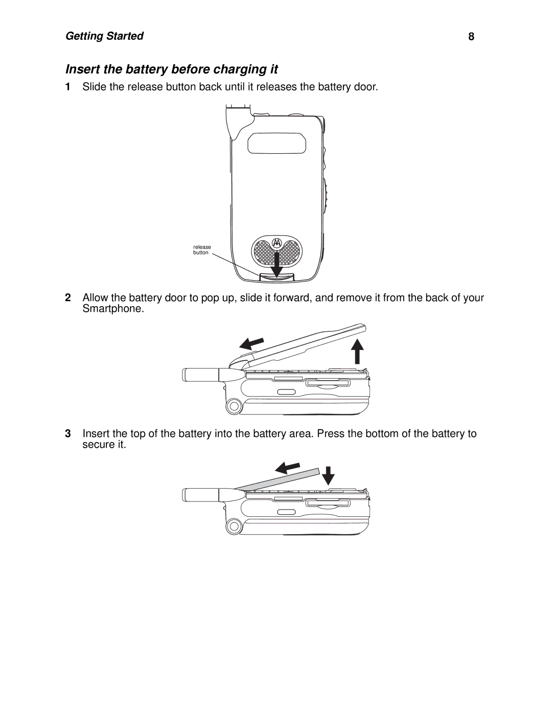 Nextel comm I930, I920 manual Insert the battery before charging it 