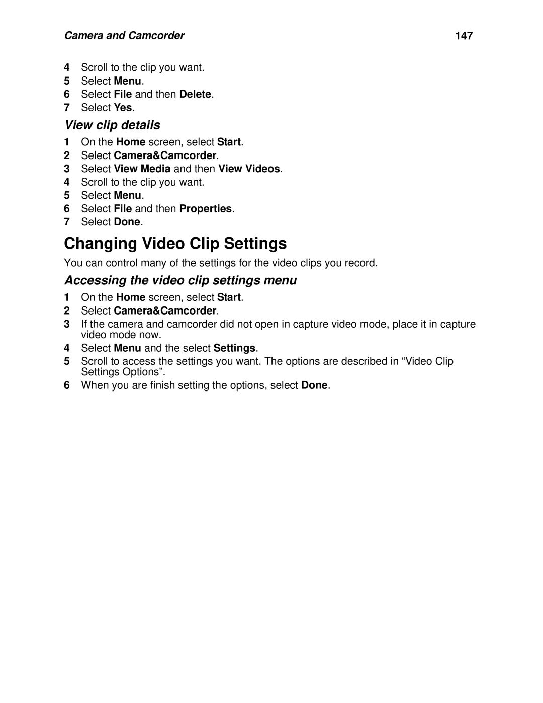 Nextel comm I920, I930 manual Changing Video Clip Settings, View clip details, Accessing the video clip settings menu 