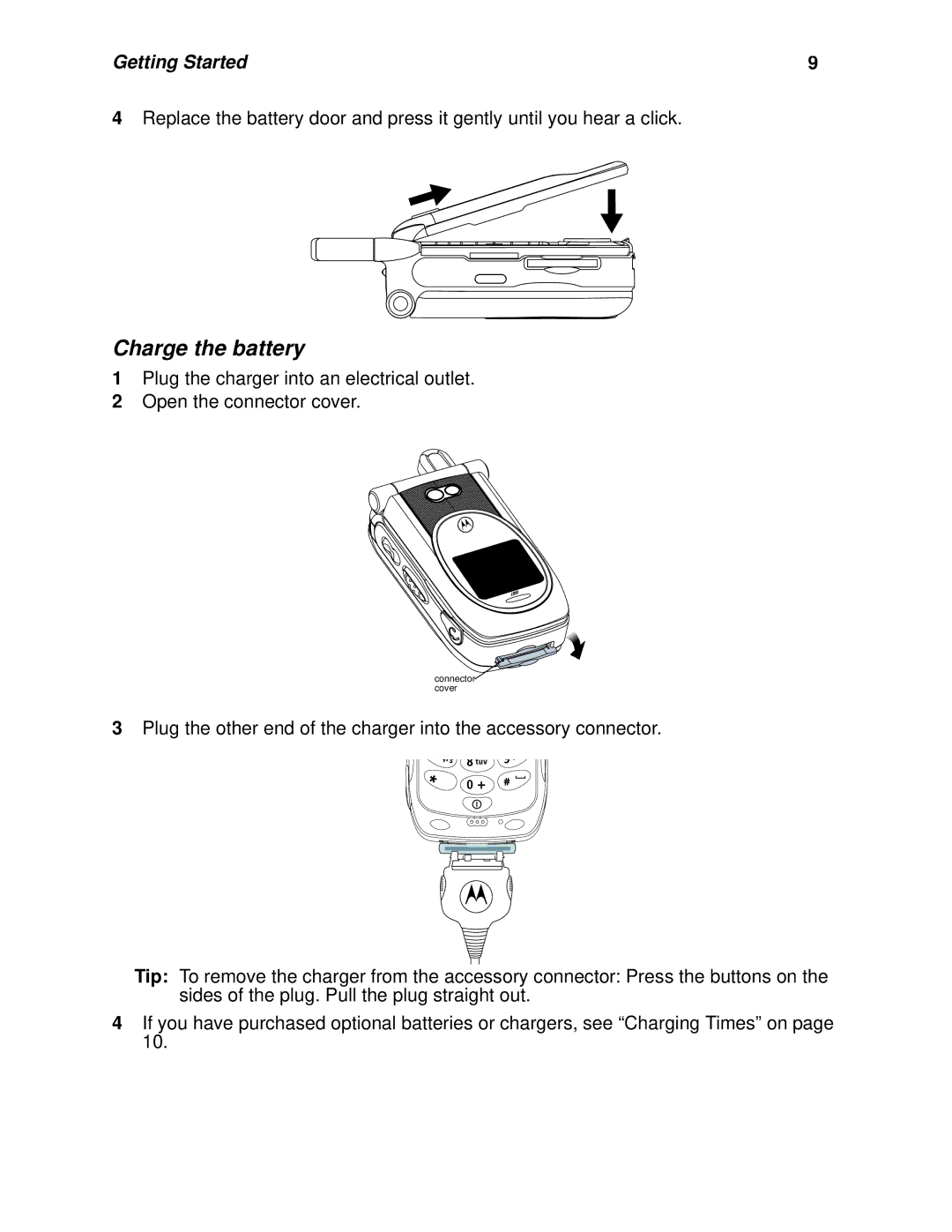 Nextel comm I920, I930 manual Charge the battery 