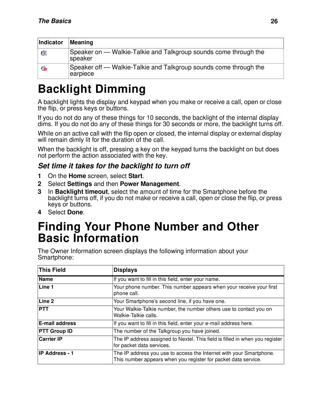 Nextel comm I930, I920 manual Backlight Dimming, Finding Your Phone Number and Other Basic Information 