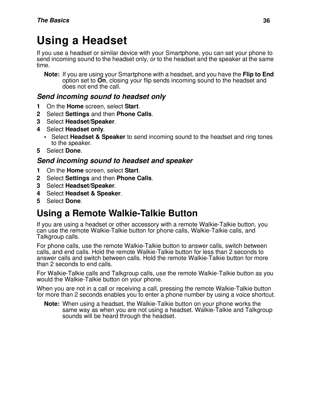 Nextel comm I930, I920 manual Using a Headset, Using a Remote Walkie-Talkie Button, Send incoming sound to headset only 