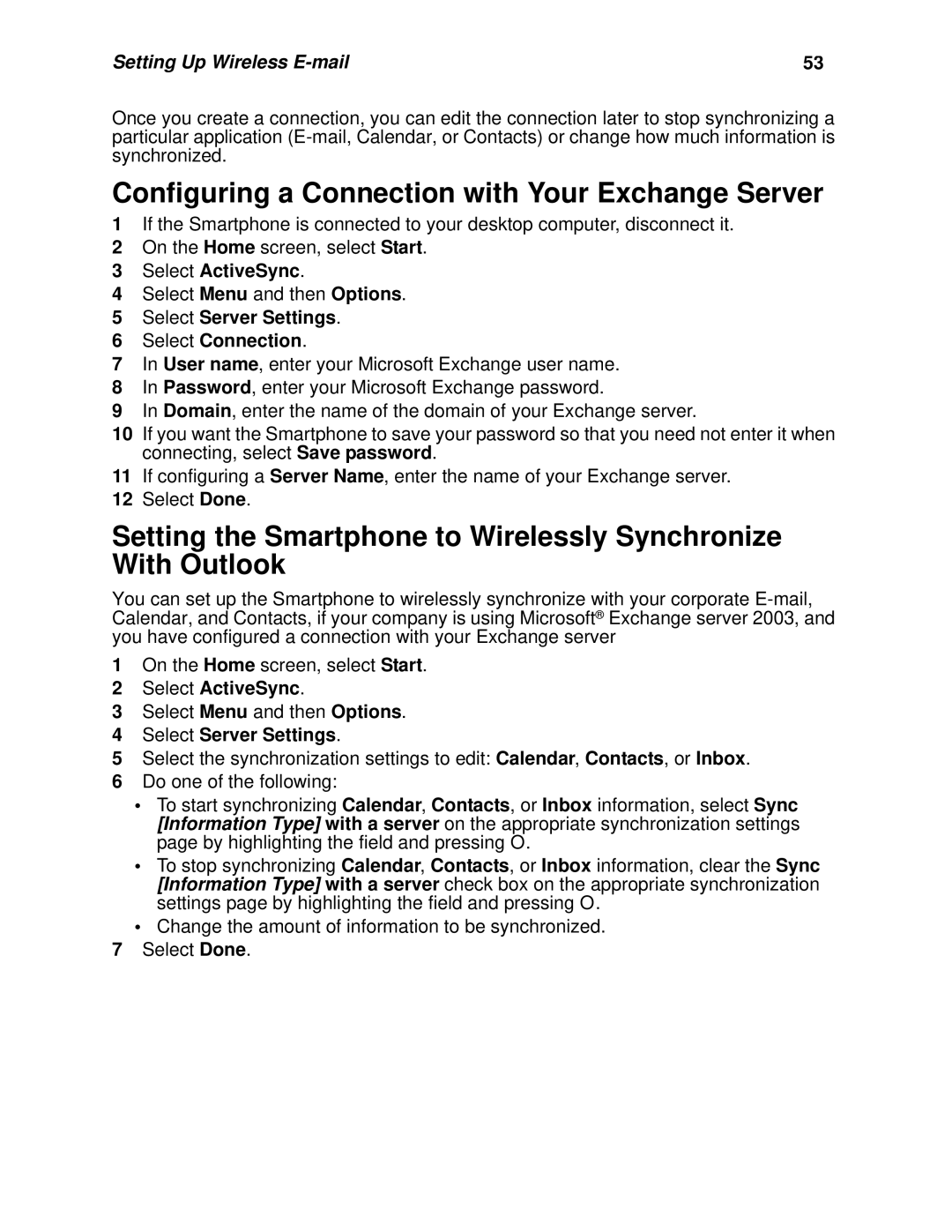 Nextel comm I920, I930 manual Configuring a Connection with Your Exchange Server, Select ActiveSync, Select Server Settings 