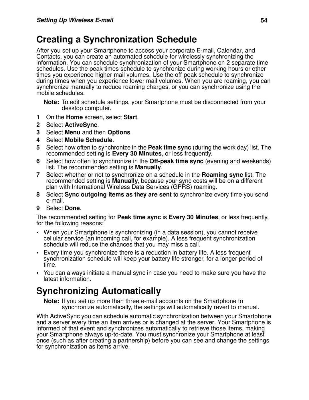 Nextel comm I930, I920 manual Creating a Synchronization Schedule, Synchronizing Automatically, Select Mobile Schedule 