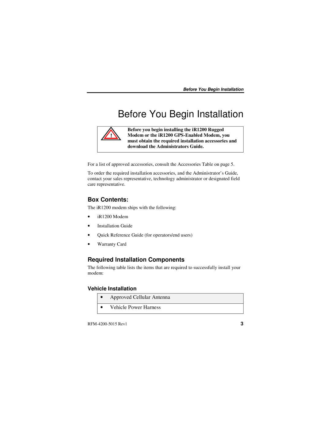 Nextel comm IR1200 manual Before You Begin Installation, Box Contents, Required Installation Components 