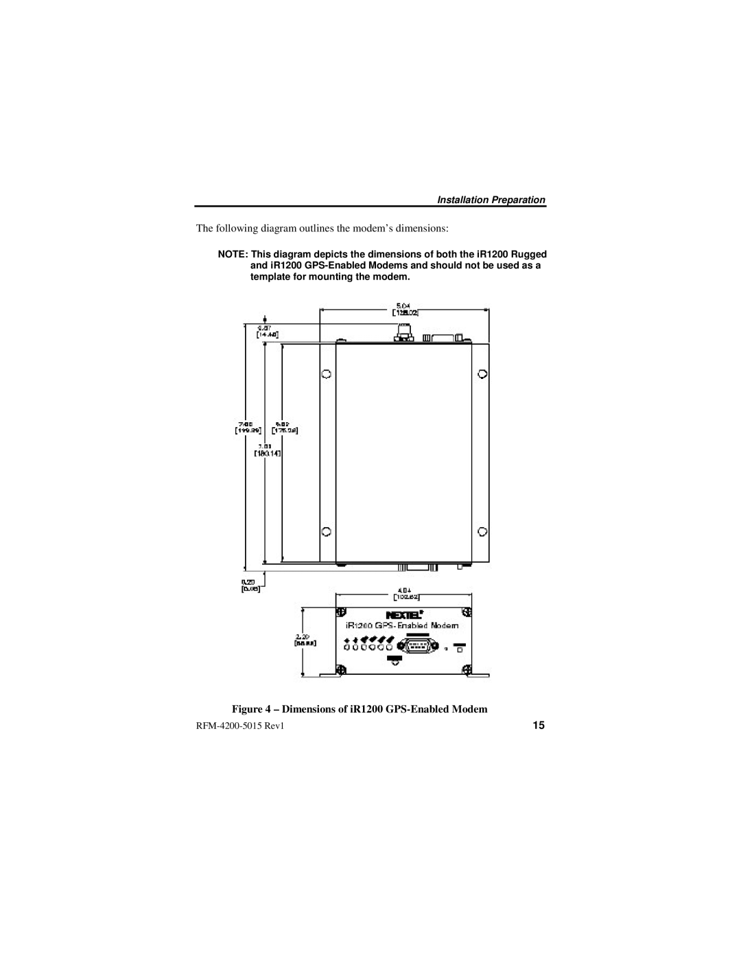 Nextel comm IR1200 manual Dimensions of iR1200 GPS-Enabled Modem 