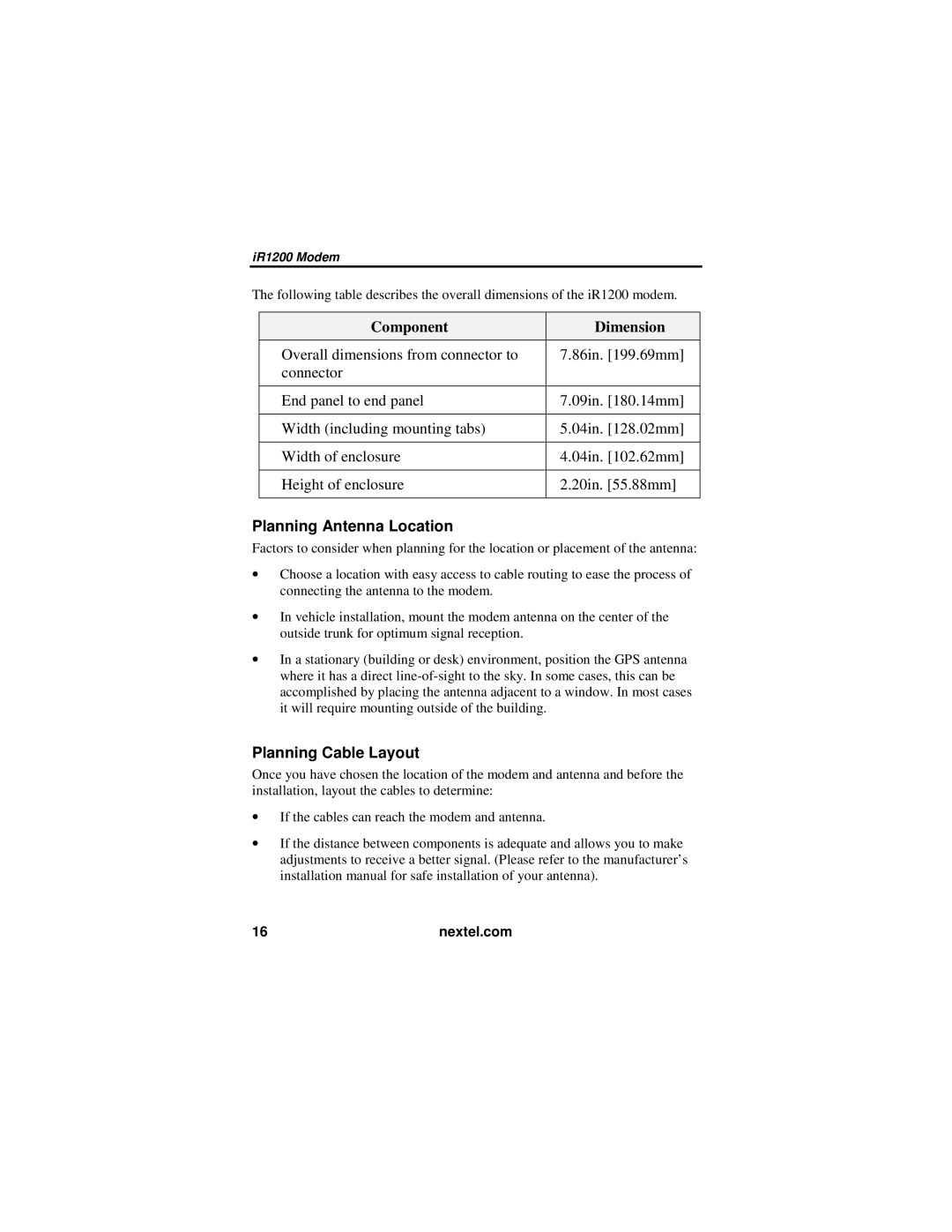 Nextel comm IR1200 manual Planning Antenna Location, Planning Cable Layout 