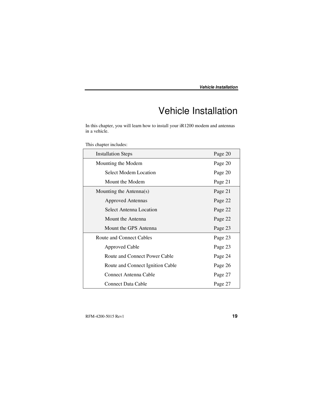 Nextel comm IR1200 manual Vehicle Installation 