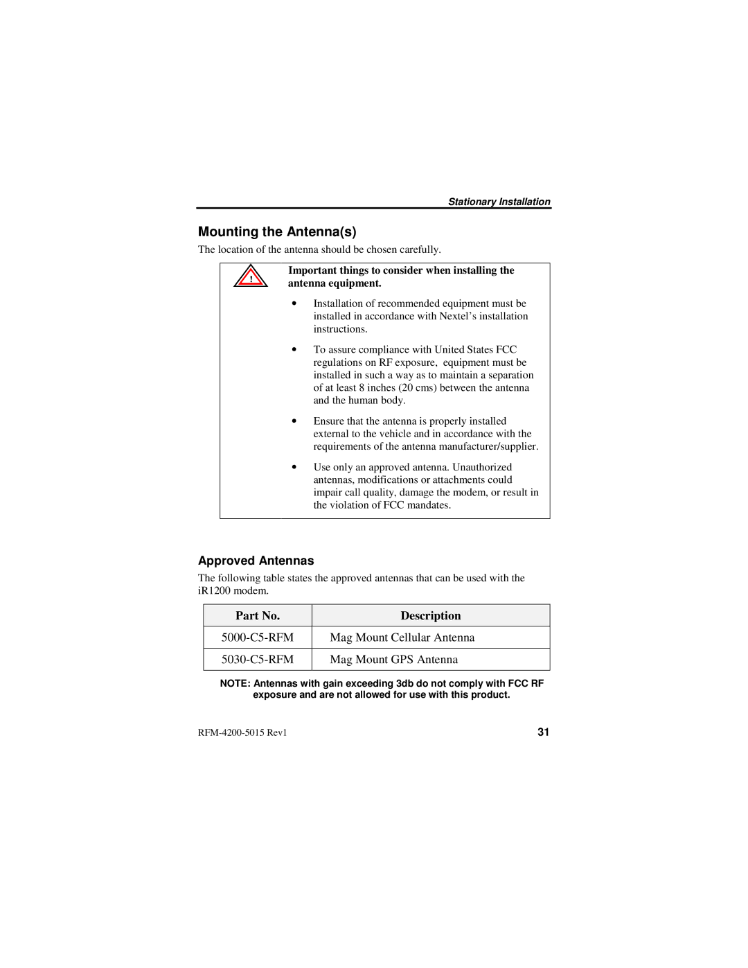 Nextel comm IR1200 manual Mounting the Antennas 