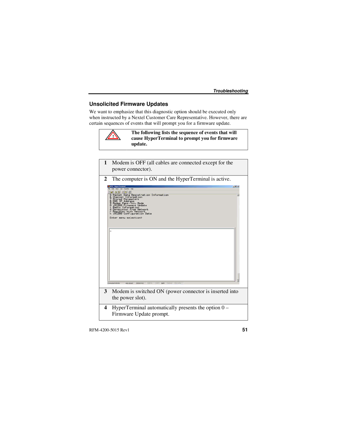 Nextel comm IR1200 manual Unsolicited Firmware Updates 