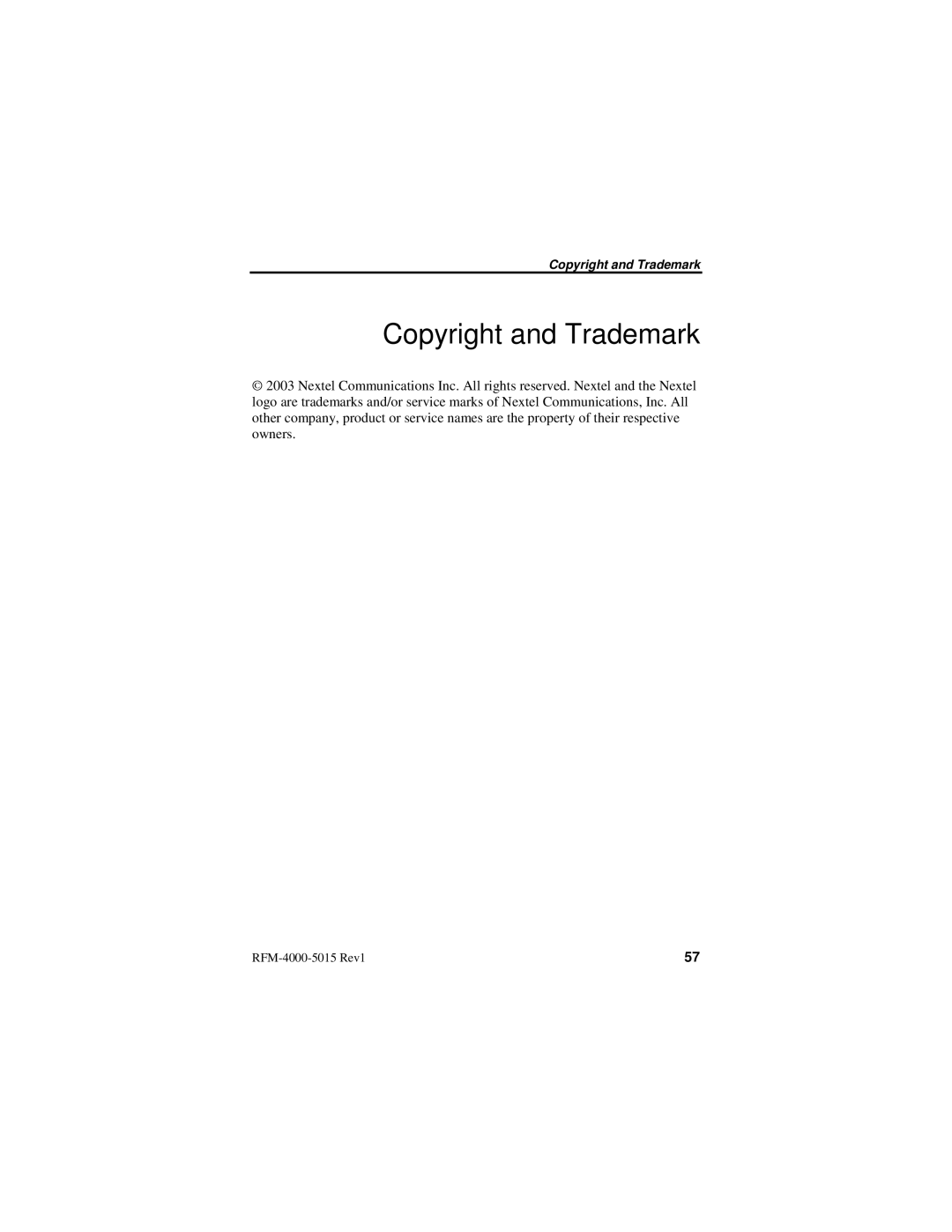 Nextel comm IR1200 manual Copyright and Trademark 