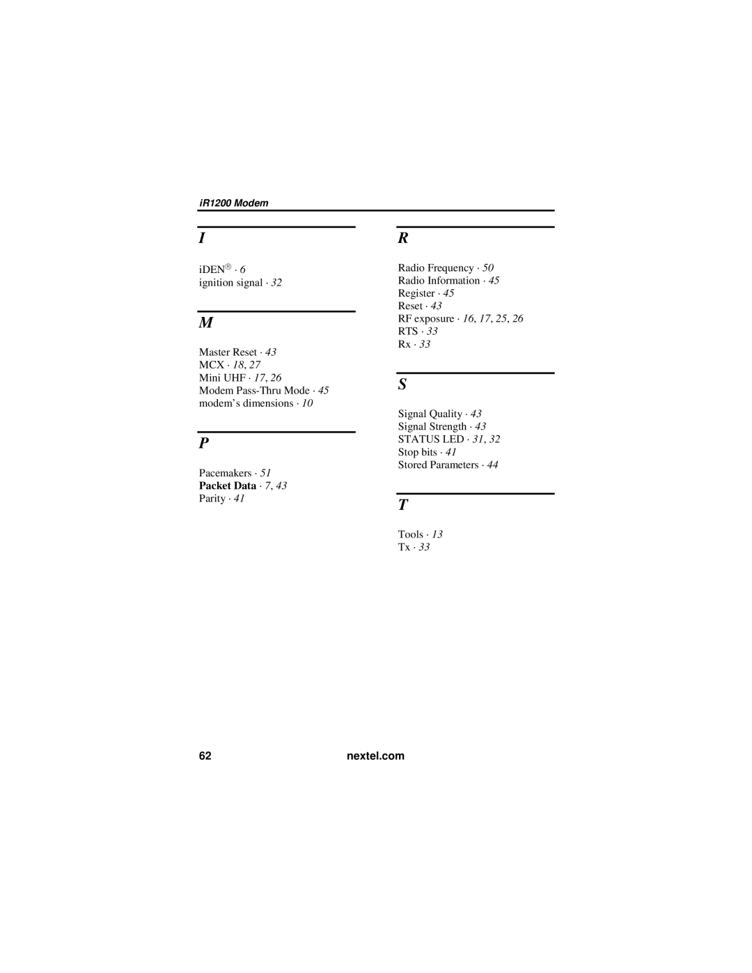 Nextel comm IR1200 manual Packet Data · 7 