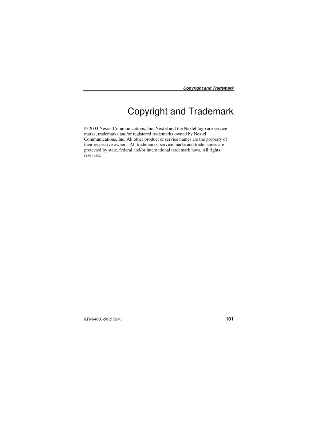 Nextel comm IR1200 manual Copyright and Trademark 