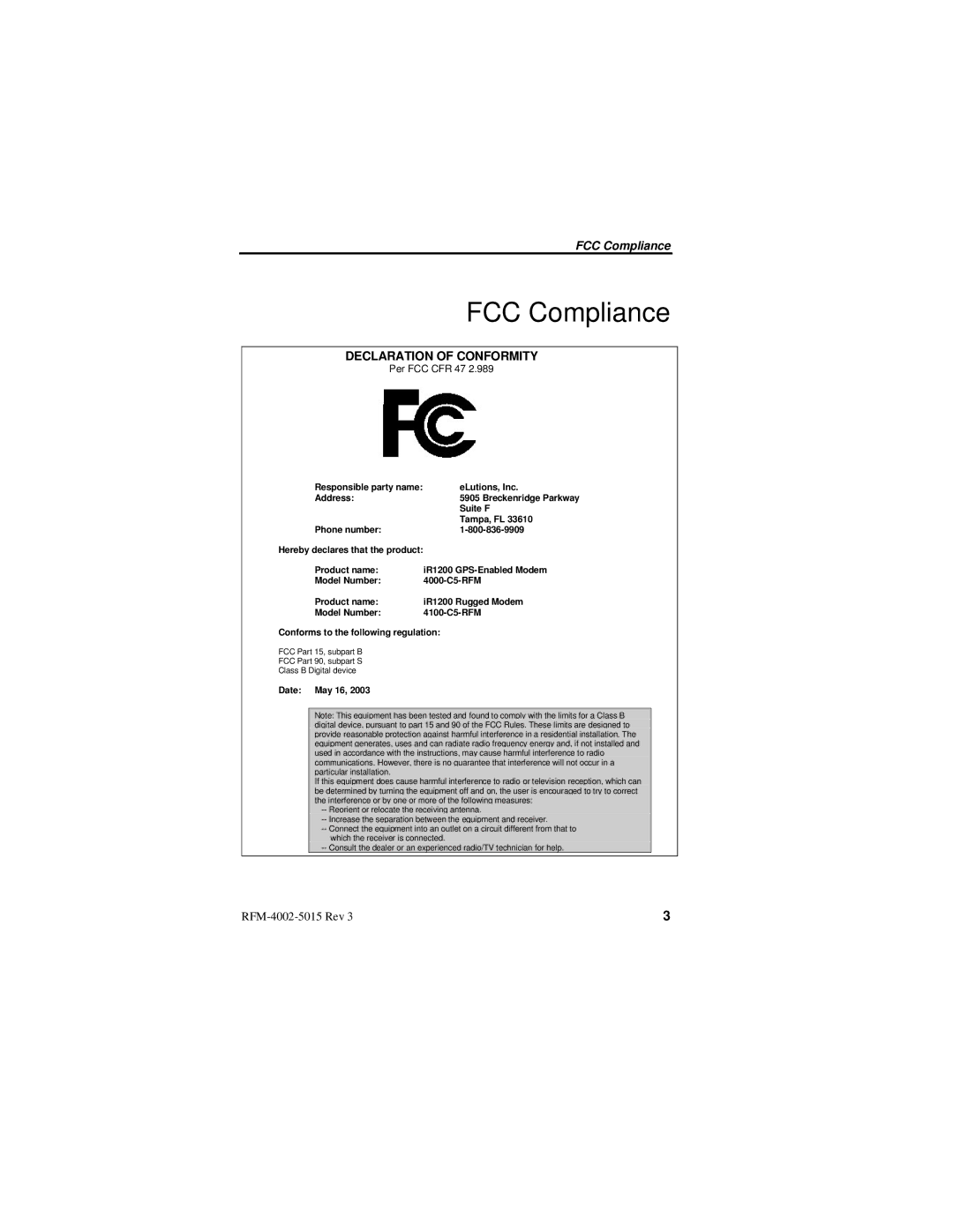 Nextel comm IR1200 manual FCC Compliance, Declaration of Conformity 