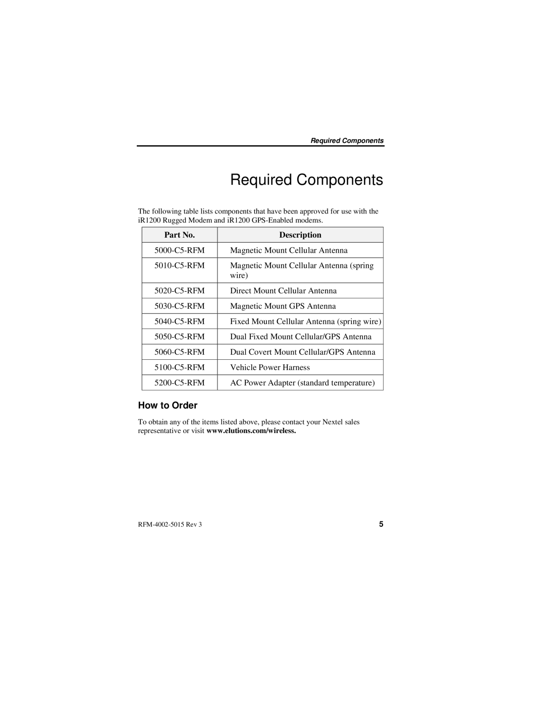 Nextel comm IR1200 manual Required Components, How to Order, Description 