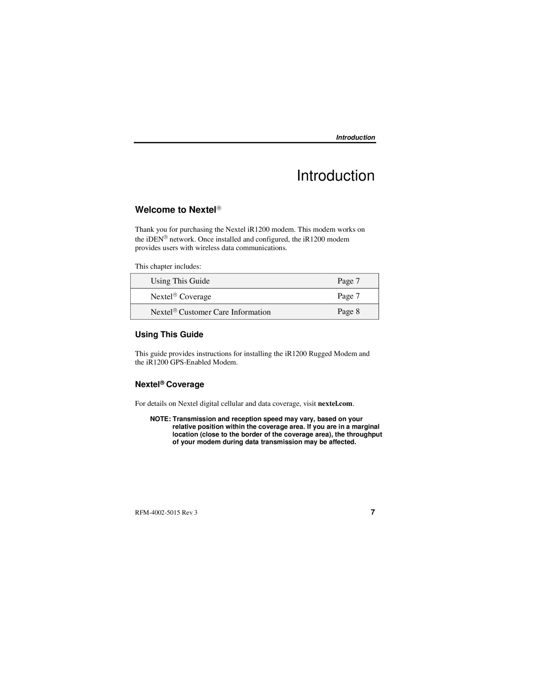 Nextel comm IR1200 manual Introduction, Welcome to Nextel, Using This Guide, Nextel Coverage 