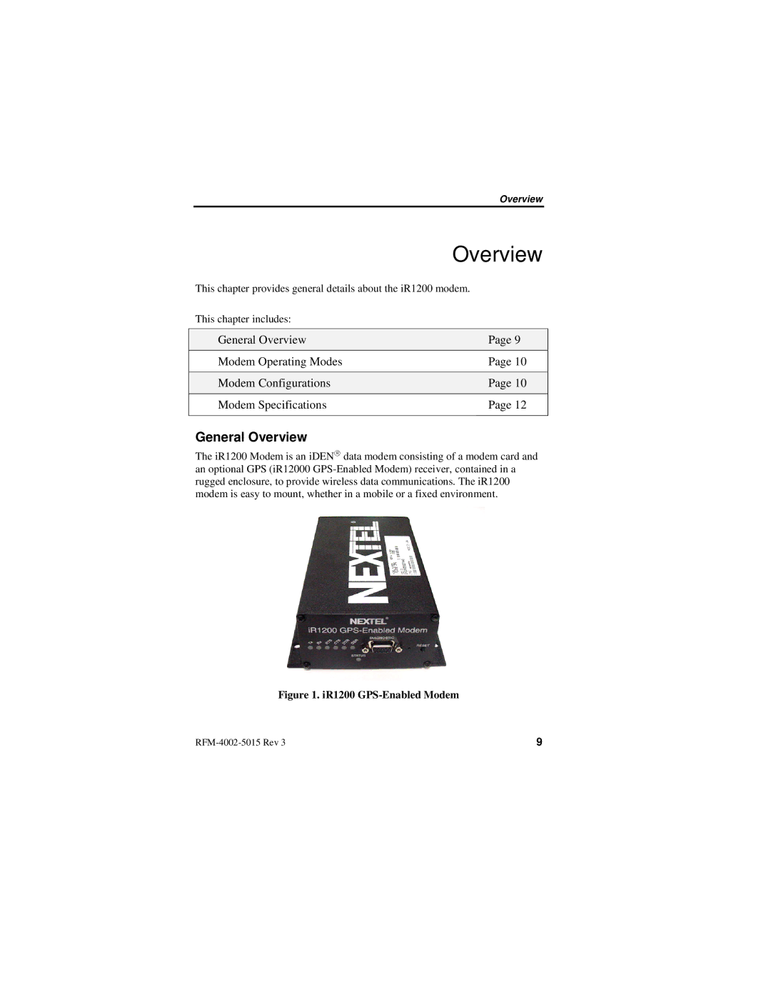 Nextel comm IR1200 manual General Overview 