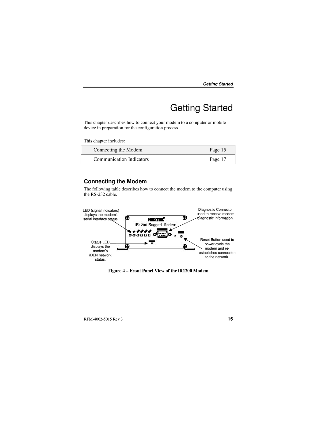 Nextel comm IR1200 manual Getting Started, Connecting the Modem 