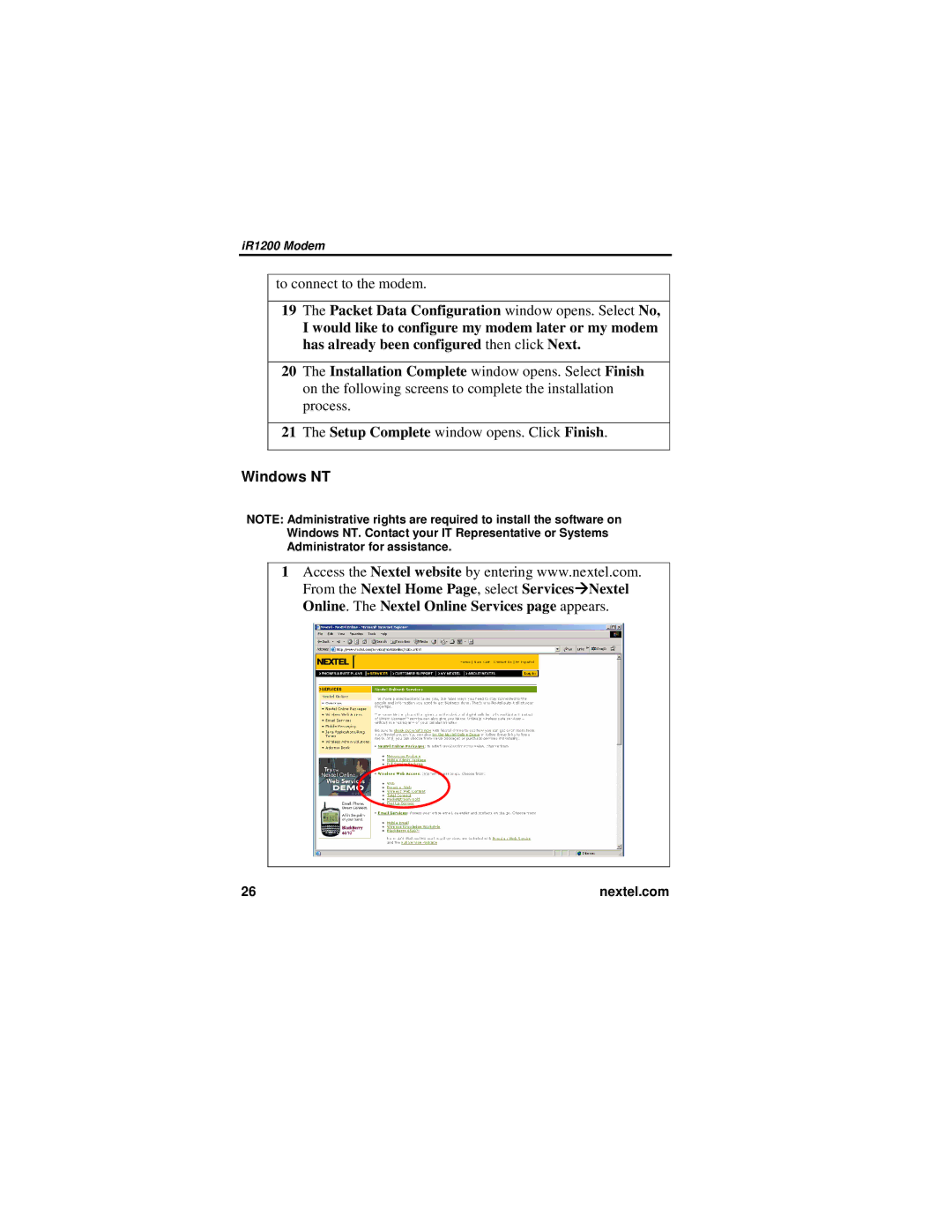 Nextel comm IR1200 manual Windows NT 