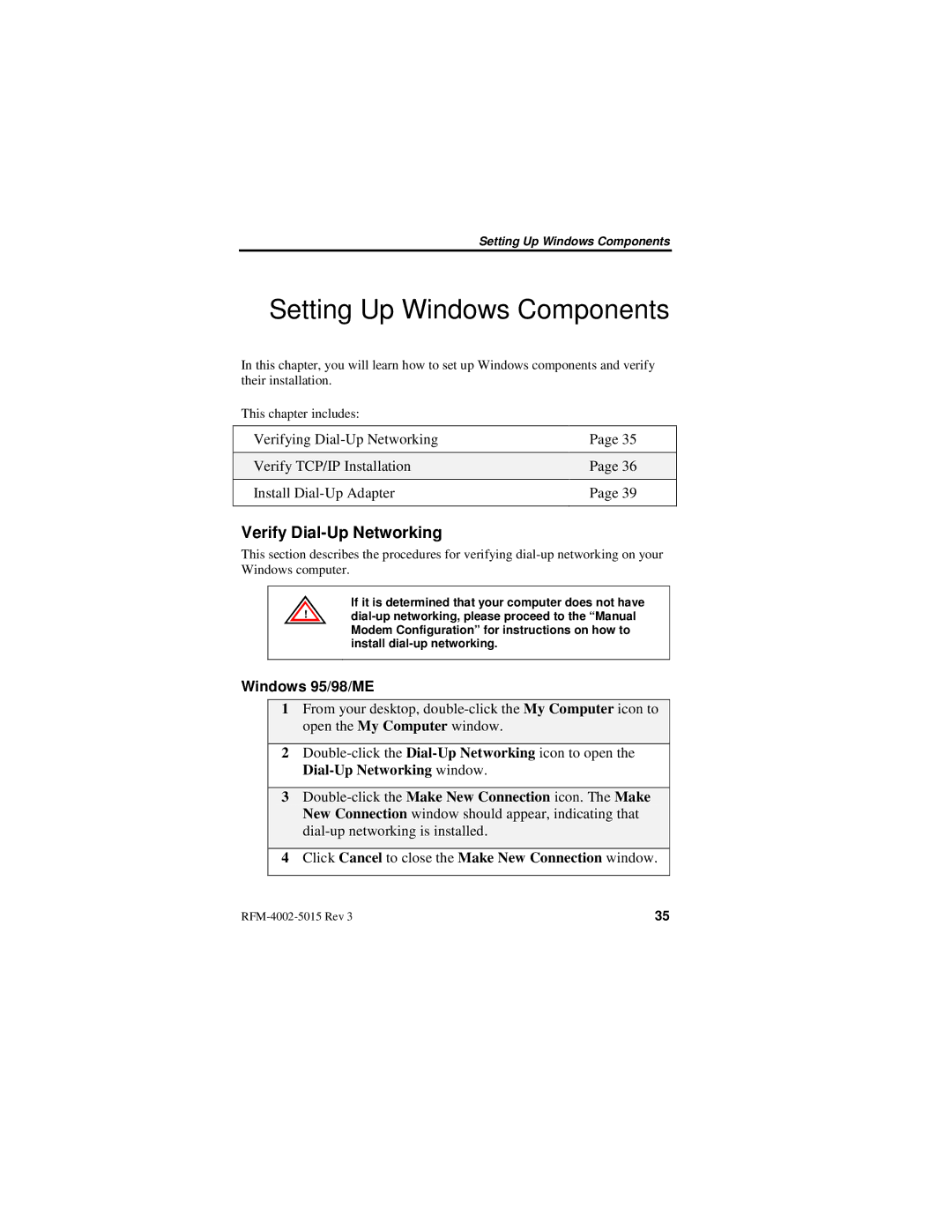 Nextel comm IR1200 manual Setting Up Windows Components, Verify Dial-Up Networking 