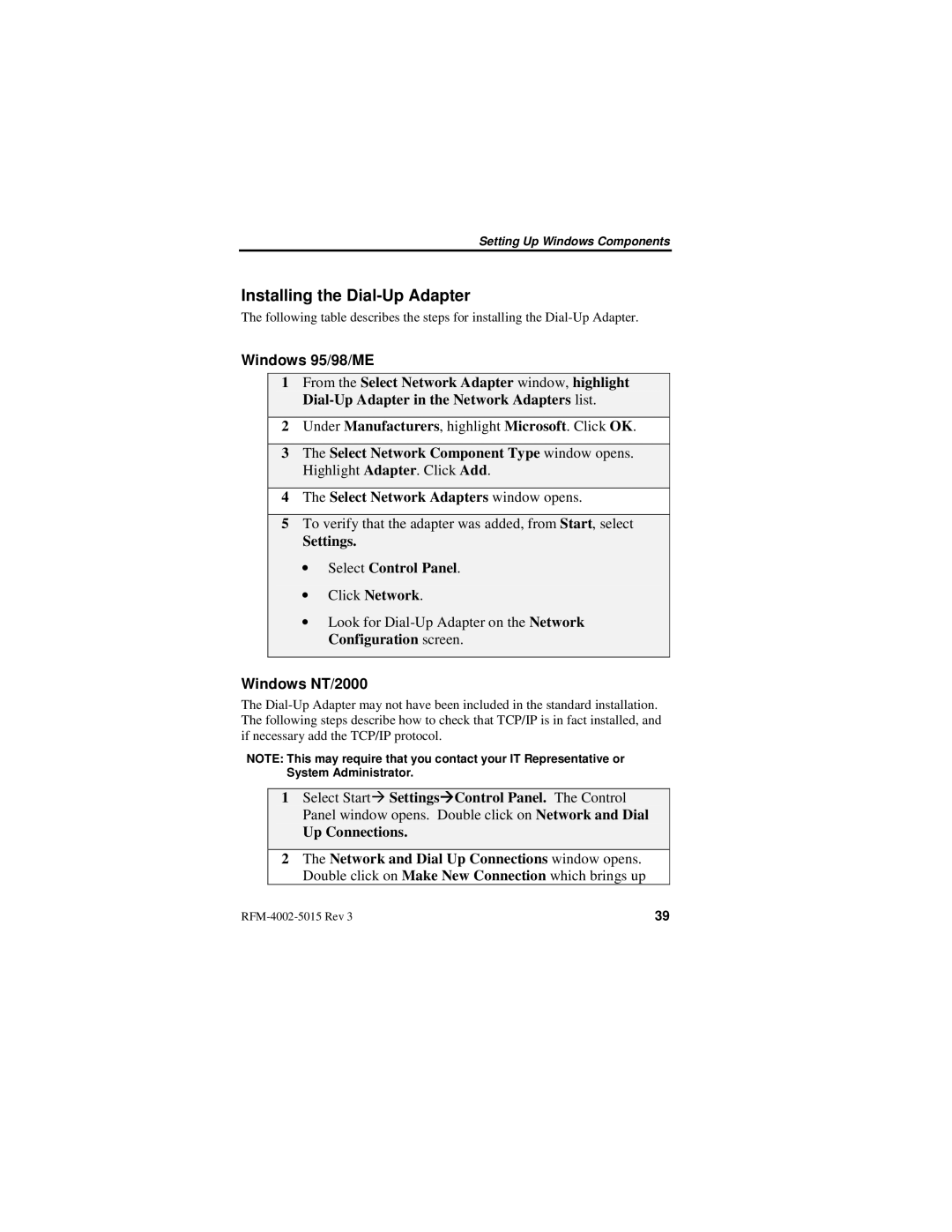 Nextel comm IR1200 manual Installing the Dial-Up Adapter, Settings Select Control Panel 