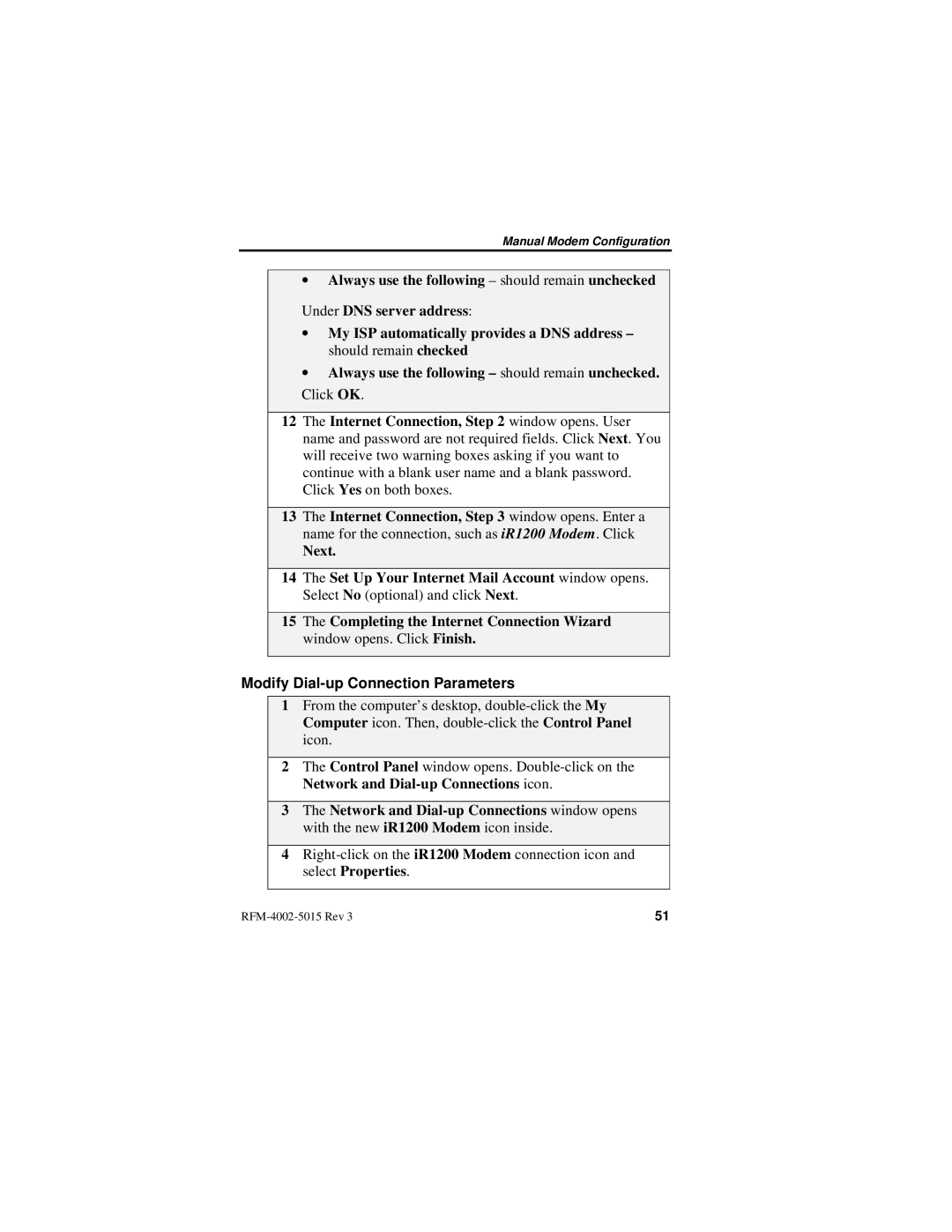 Nextel comm IR1200 manual Modify Dial-up Connection Parameters 