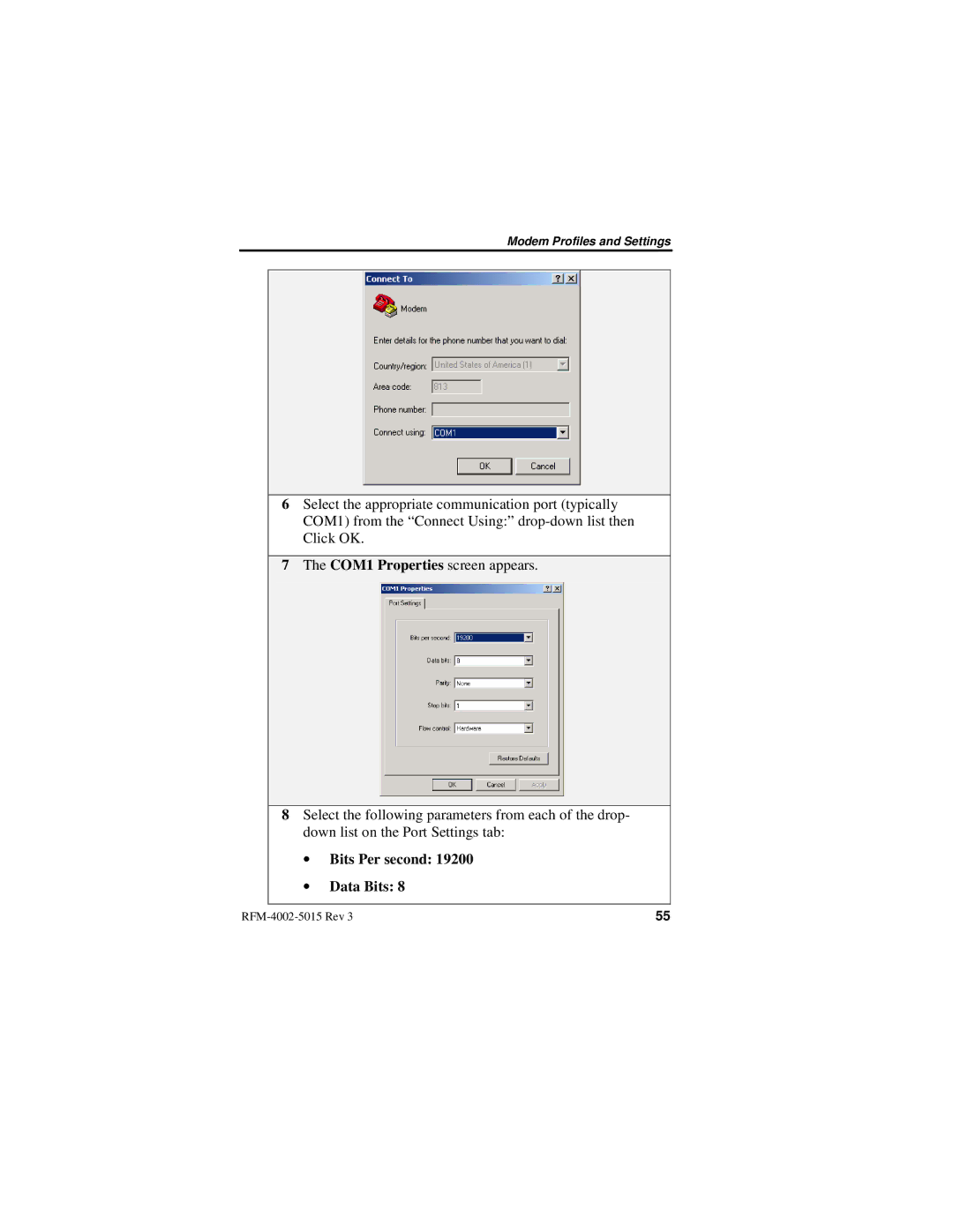 Nextel comm IR1200 manual Bits Per second Data Bits 