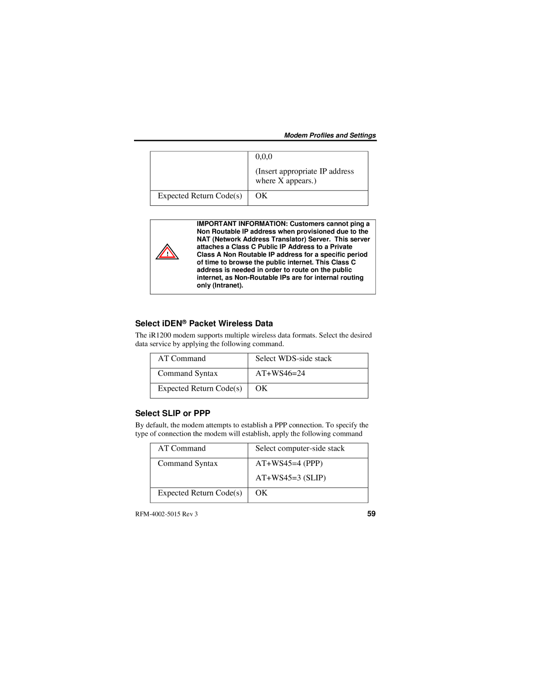 Nextel comm IR1200 manual Select iDEN Packet Wireless Data, Select Slip or PPP 