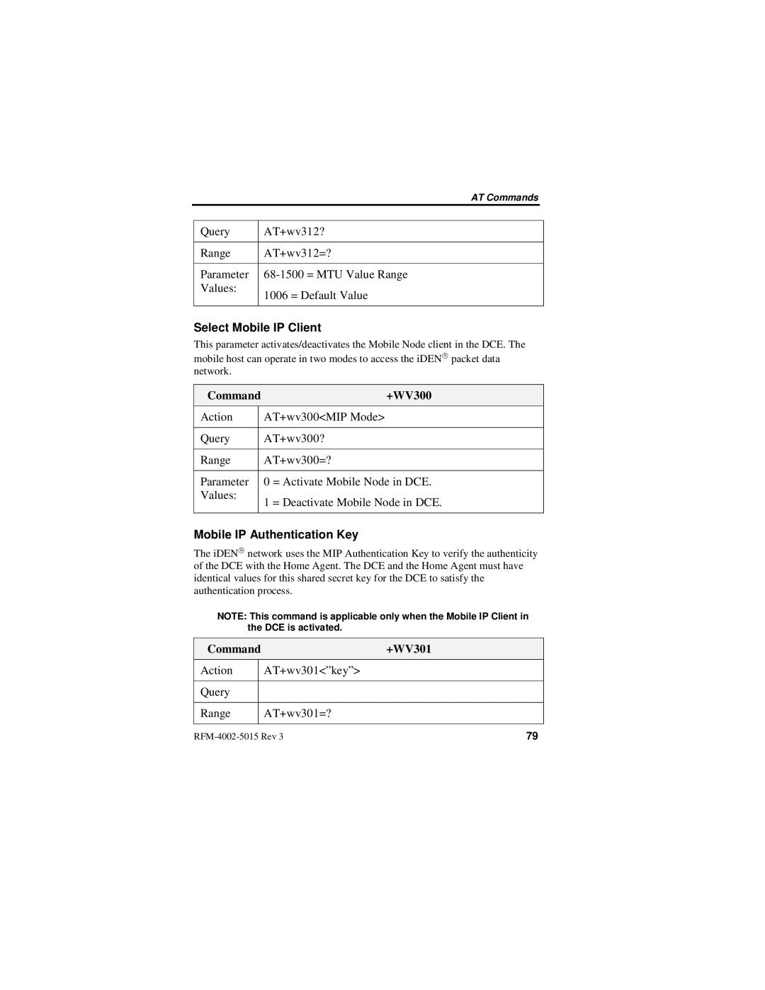 Nextel comm IR1200 manual Select Mobile IP Client, Command+WV300, Command+WV301 