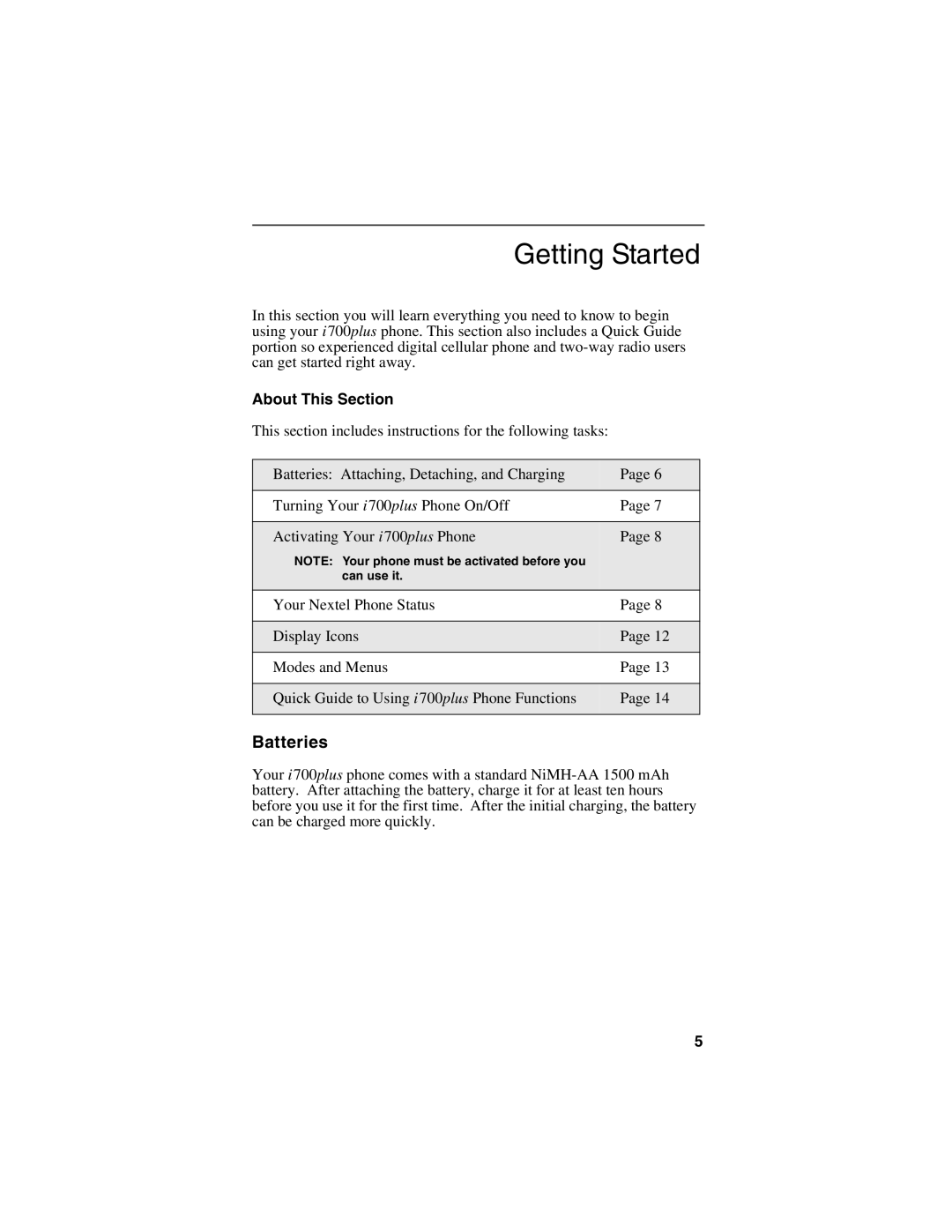 Nextel comm NTN9368-A manual Batteries, About This Section 