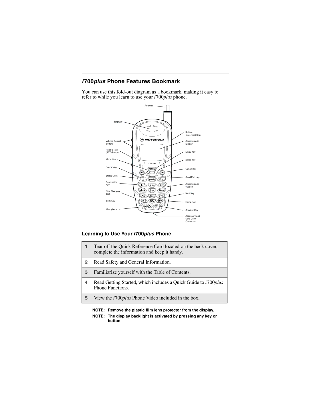 Nextel comm NTN9368-A manual 700plus Phone Features Bookmark, Learning to Use Your i700plus Phone 