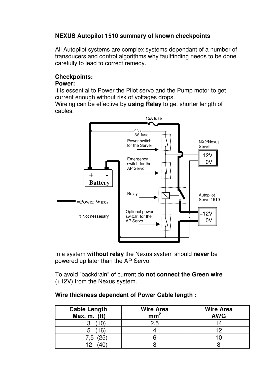 Nexus 21 manual Nexus Autopilot 1510 summary of known checkpoints, Checkpoints Power 