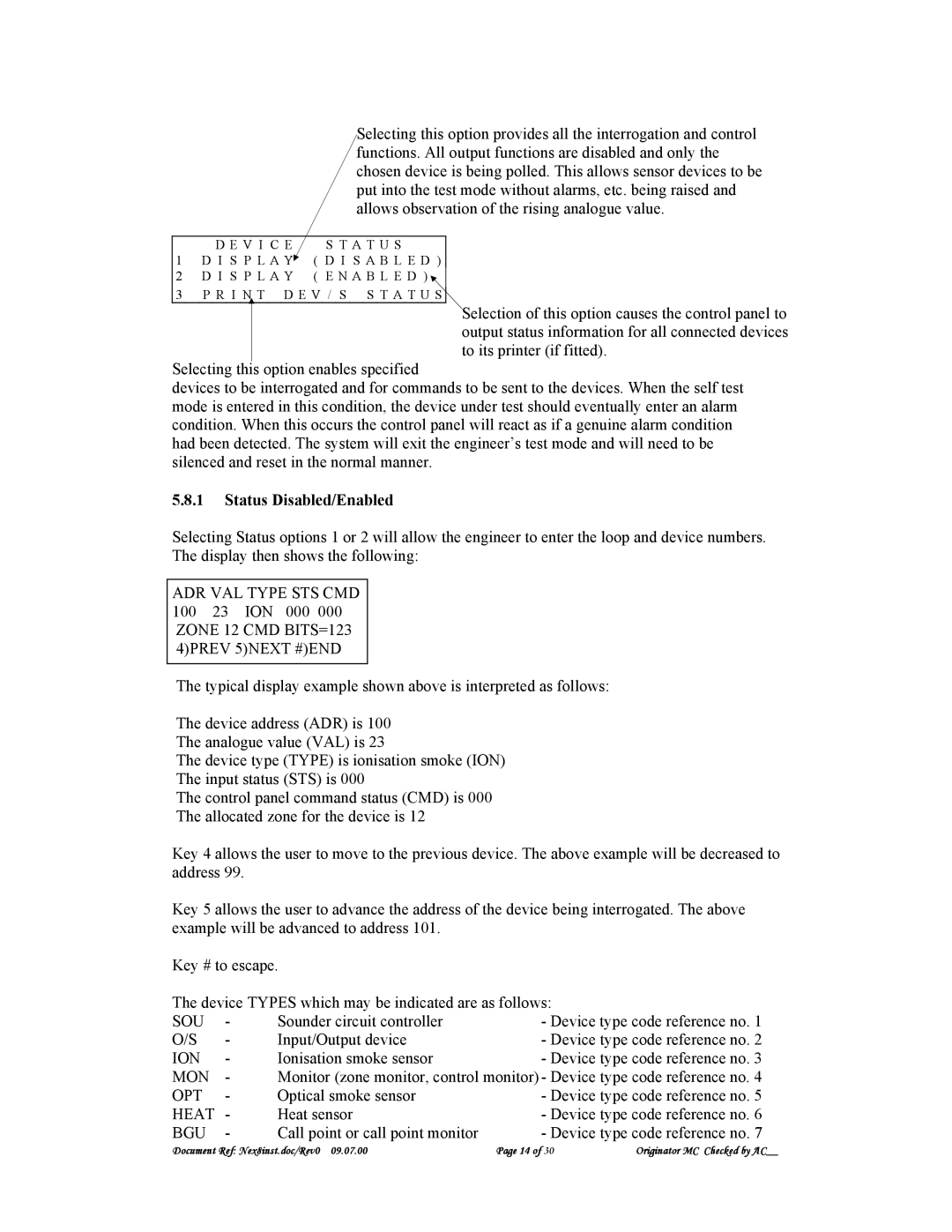 Nexus 21 A1557 technical specifications Status Disabled/Enabled, ADR VAL Type STS CMD 