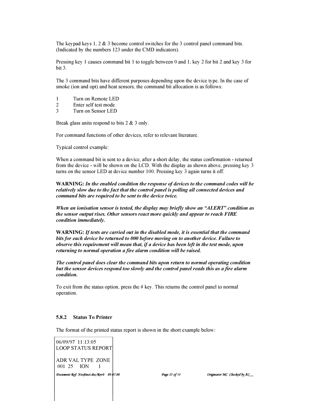 Nexus 21 A1557 technical specifications Status To Printer 