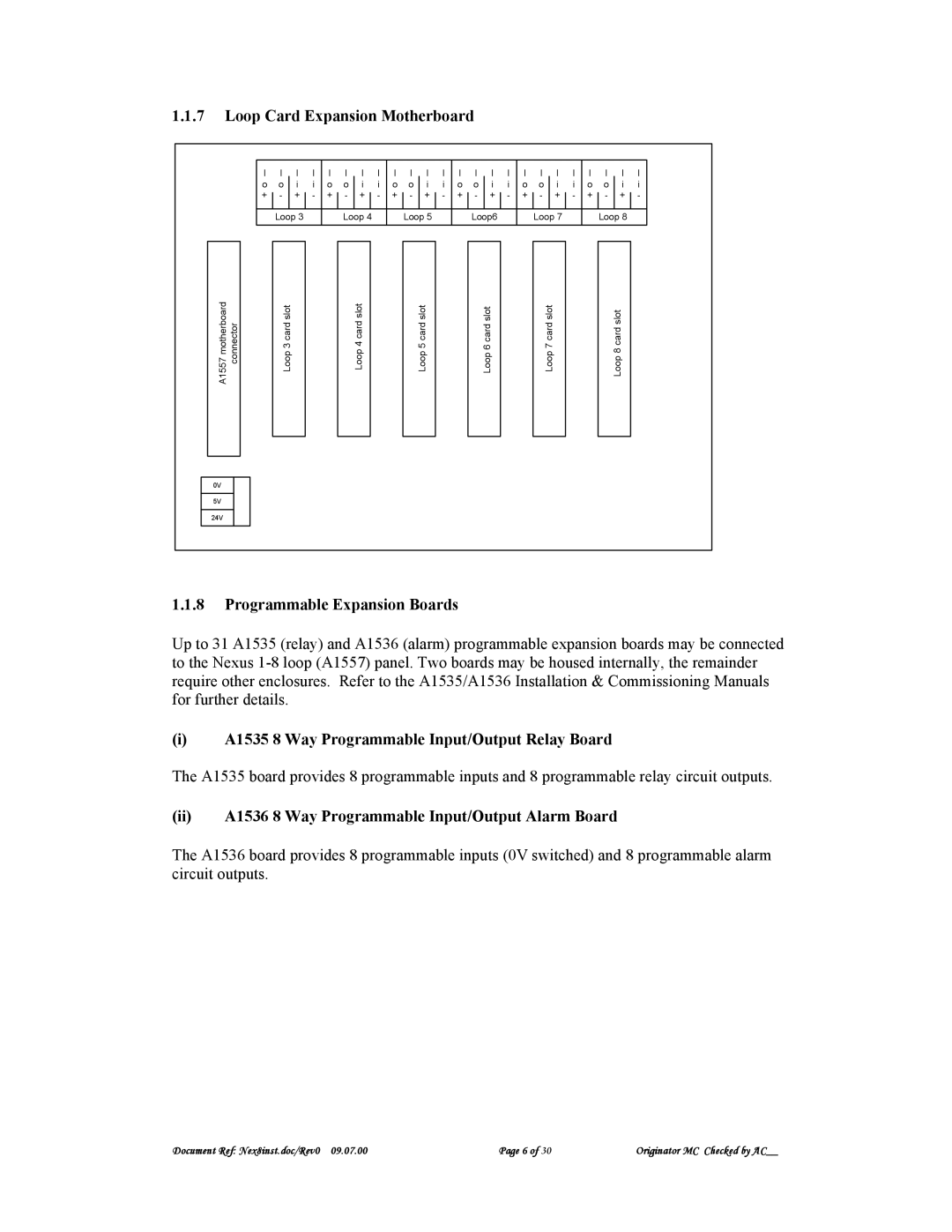 Nexus 21 A1557 technical specifications Loop Card Expansion Motherboard, Programmable Expansion Boards 