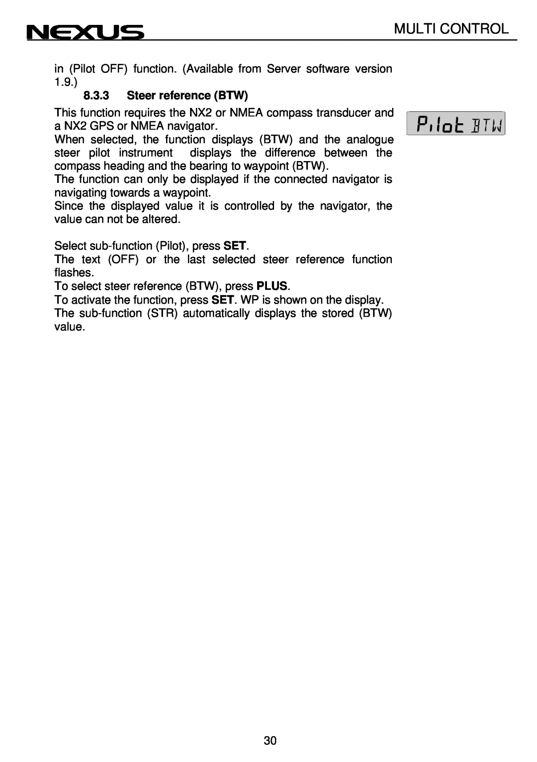 Nexus 21 Multi Control operation manual 8.3.3Steer reference BTW 