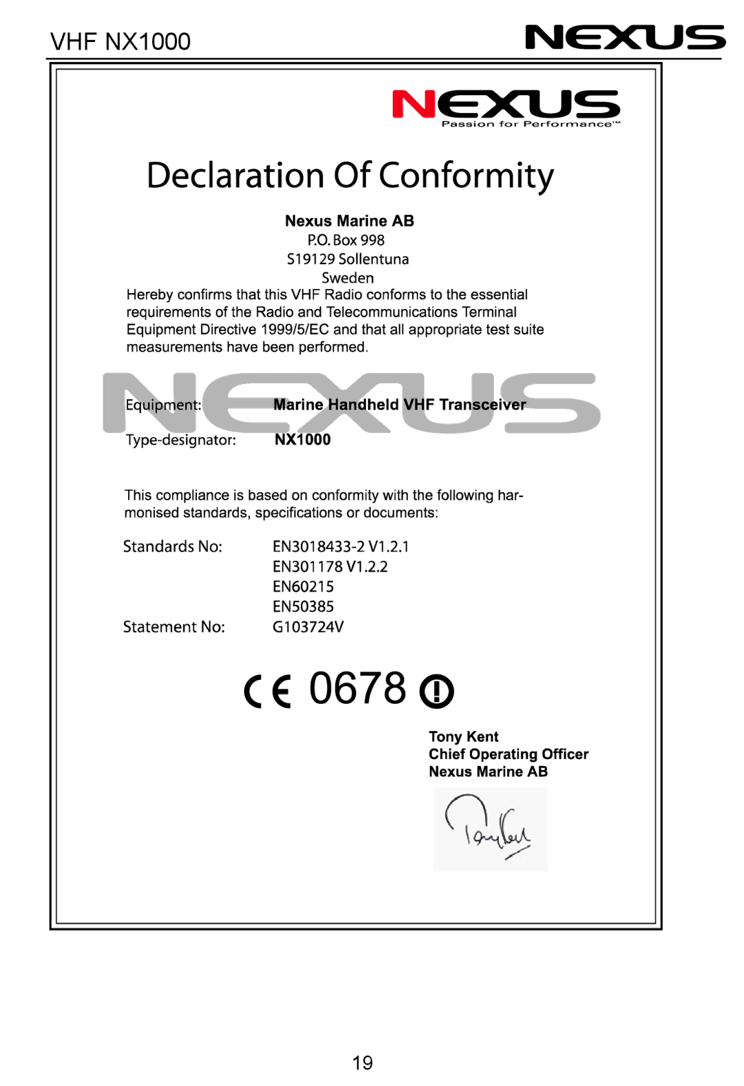 Nexus 21 operation manual VHF NX1000 