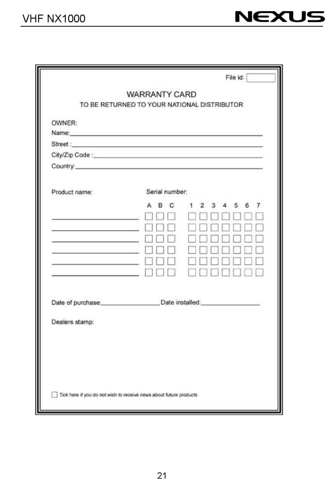 Nexus 21 operation manual VHF NX1000 