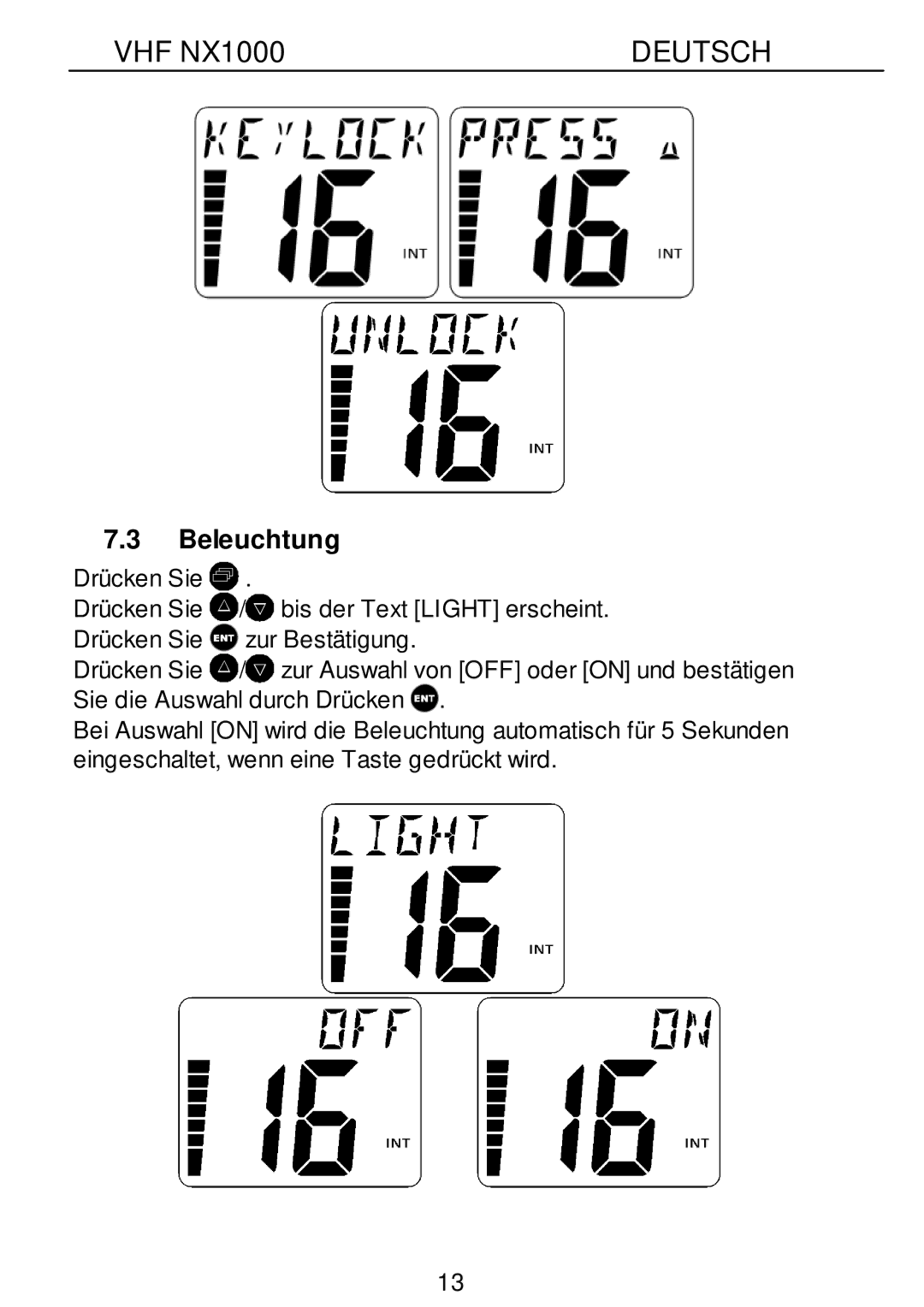 Nexus 21 NX1000 operation manual Beleuchtung 