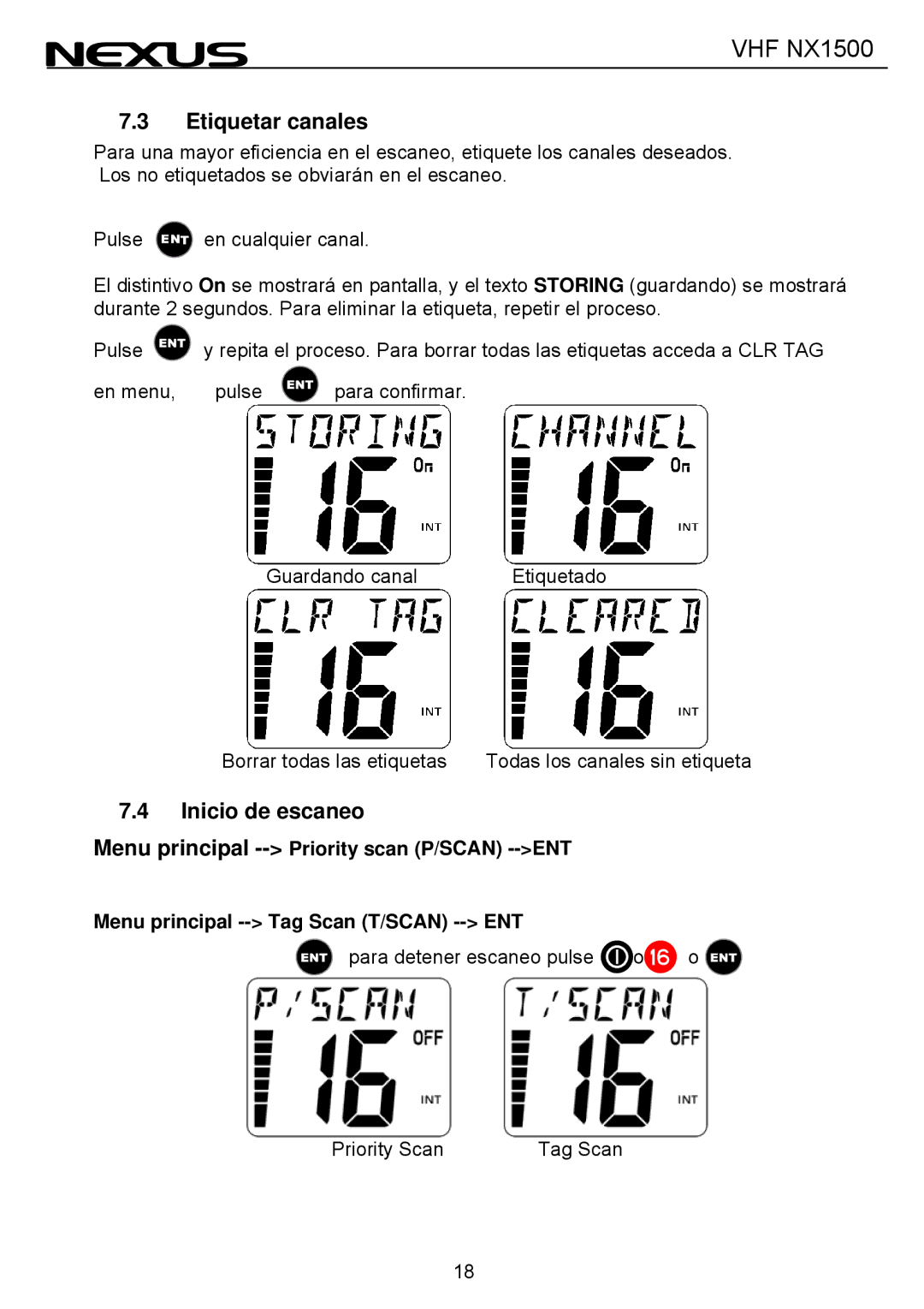 Nexus 21 NX1500 manual Etiquetar canales, Inicio de escaneo 